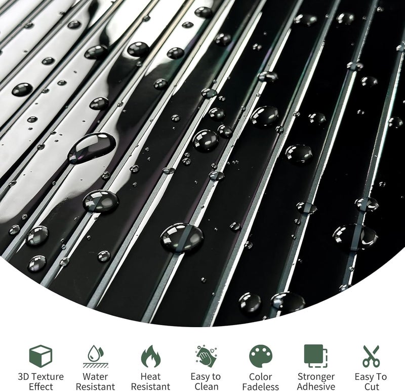 MOONFUN 10-Sheet Upgraded Thick Peel and Stick Kitchen Backsplash Tiles,Waterproof Premium Self-Adhesive Wall Tile Stick on Backsplash for Kitchen,Bathroom and Fireplace(Black,12"×12") - Image 3